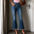 شلوار جین فلر زارا Zara مدل Cropped Flare Medium Blue