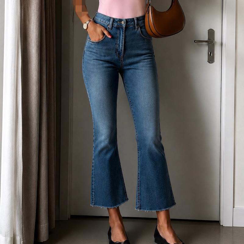 شلوار جین فلر زارا Zara مدل Cropped Flare Medium Blue