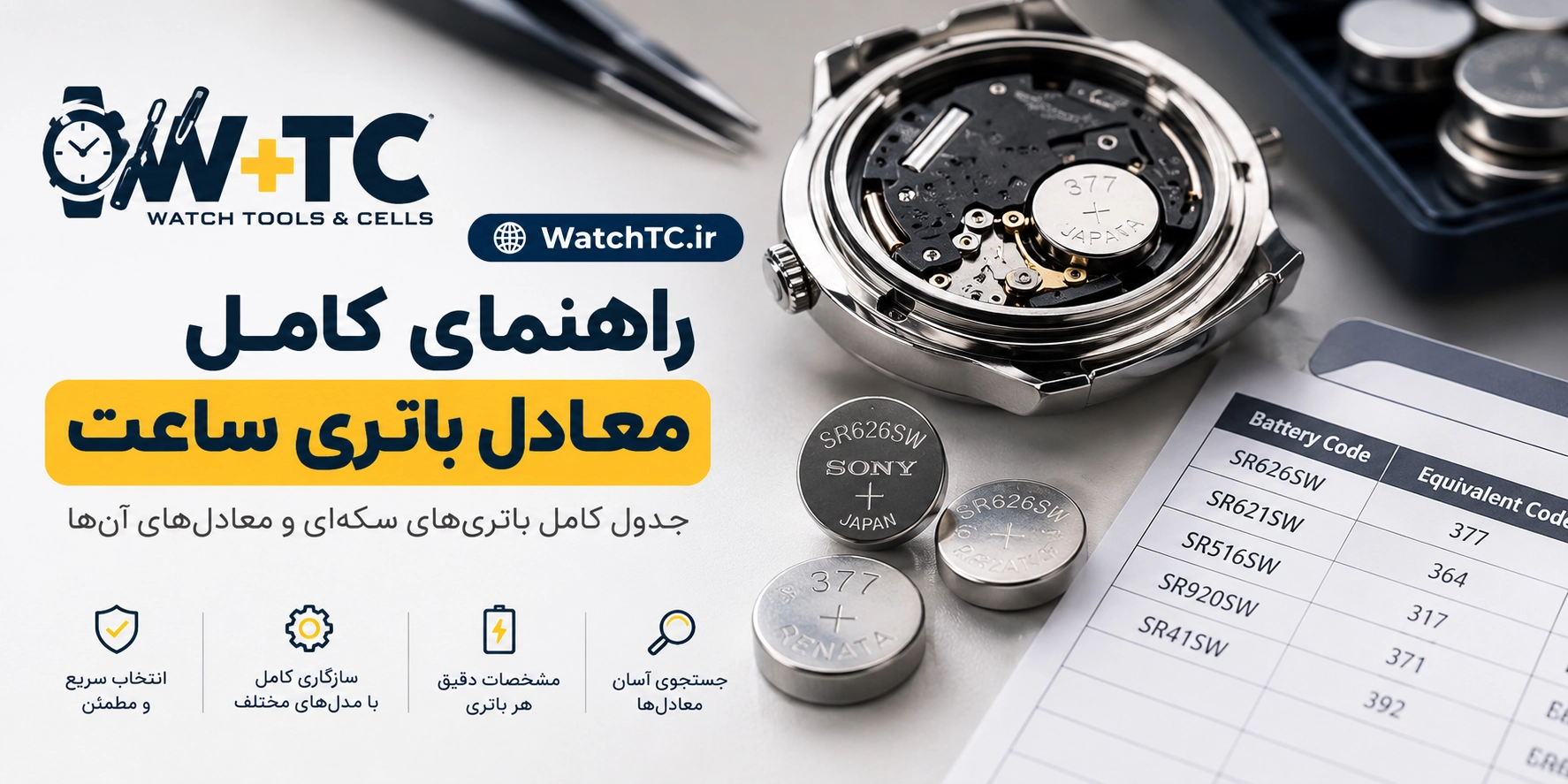 راهنمای کامل معادل باتری ساعت