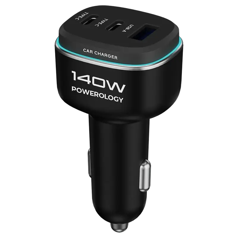 شارژر فندکی 140W پاورولوژی مدل POWEROLOGY TRIPLE-PORT PCCSR025BKGYC