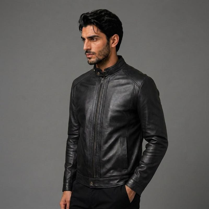 کاپشن چرم مردانه جورج ساده مشکی