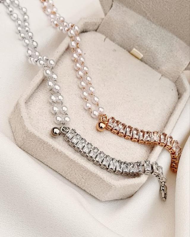 دستبند مروارید و کریستال 