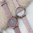ساعت صورتی بند چرمی