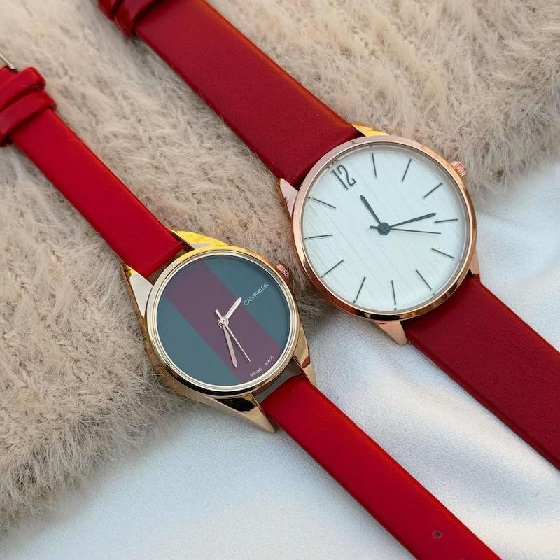ساعت بند چرمی قرمز
