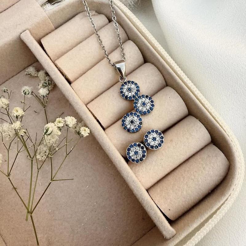 نیم ست نقره چشم نظر درشت ( بدون زنجیر ) 