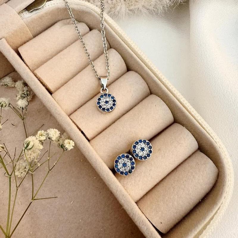 نیم ست نقره چشم نظر  ( بدون زنجیر )