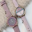 ساعت صورتی بند چرمی