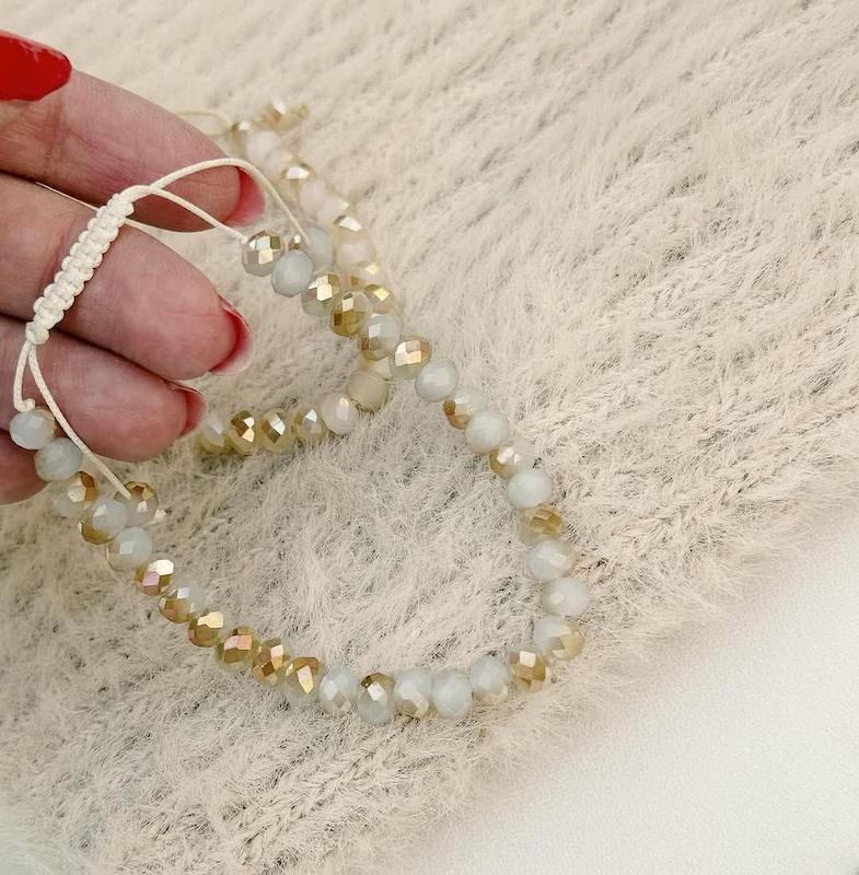 دستبند کریستالی فری سایز طوسی و طلایی