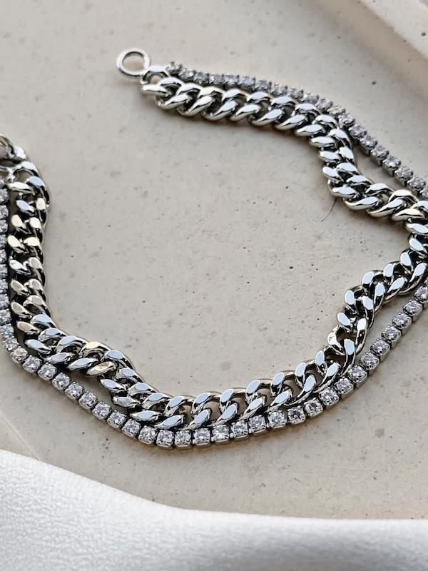 دستبند دو لاین زنجیر و نگین  