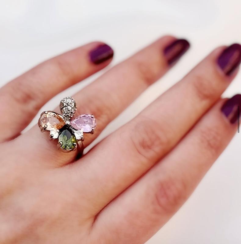 انگشتر گل کریستال رنگی