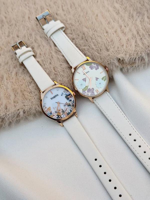 ساعت بند چرمی طرح گل