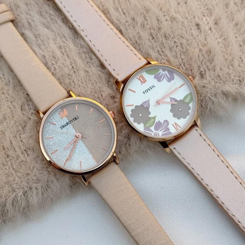 ساعت بند چرمی طرح سواروسکی