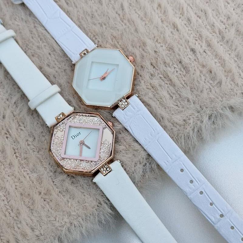 ساعت بند چرمی سفید طرح pure dior