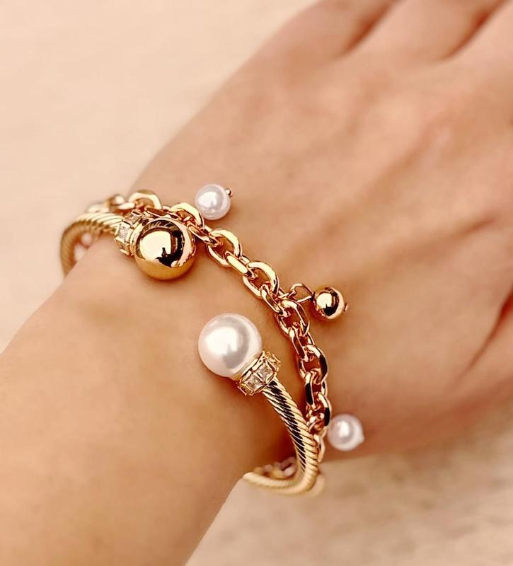 بنگل و دستبند گوی و مروارید 