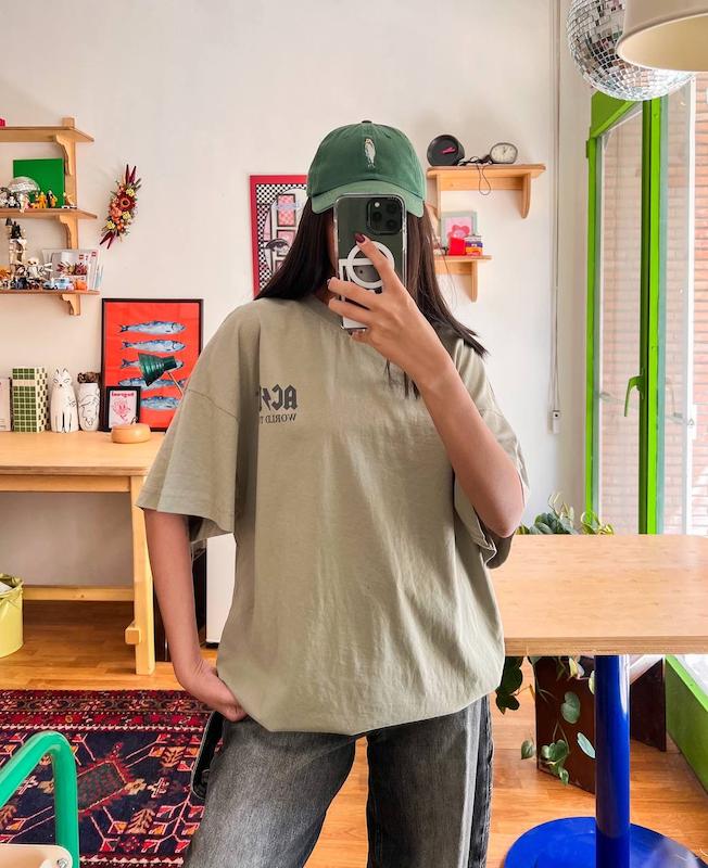 تیشرت اورسایز نخی ACDC سبز روشن برند H&M