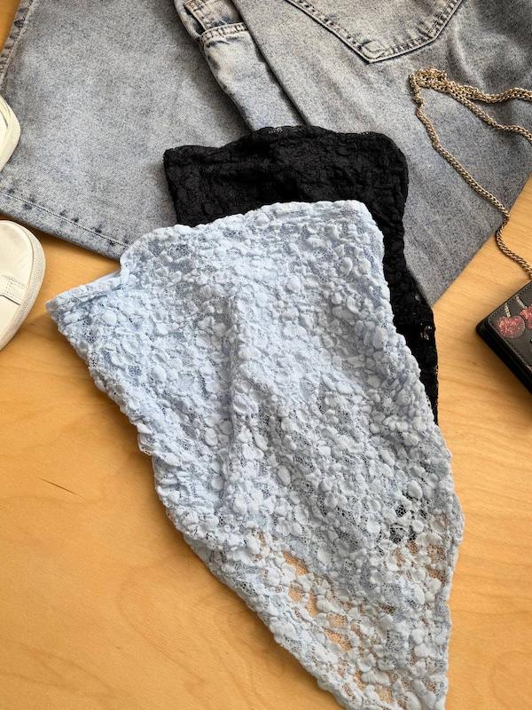 بادی دکلته گیپوری آبی آسمونی برند bershka