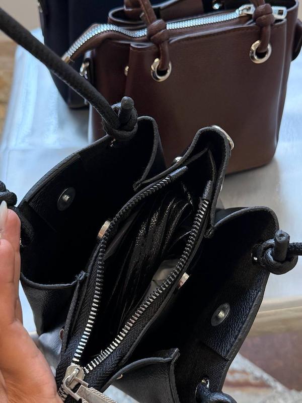 کیف چرمی رنگ سه فضا مشکی noir کد ۶