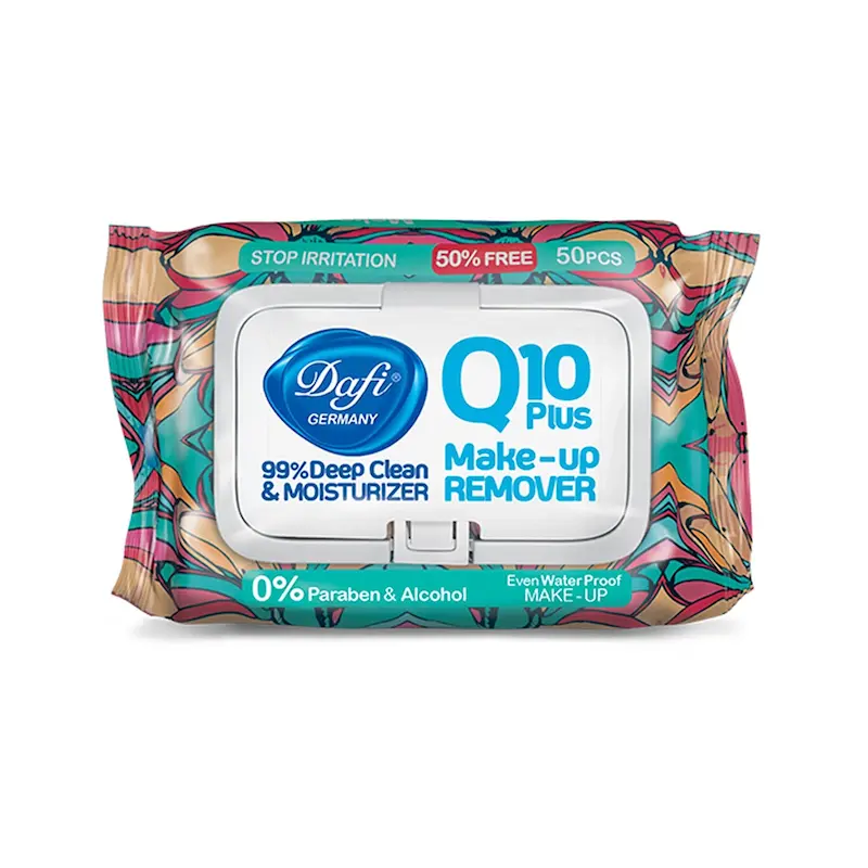 دستمال مرطوب پاک کننده آرایش دافی مدل Q10 طرح گل DAFI (۵۰ عددی)