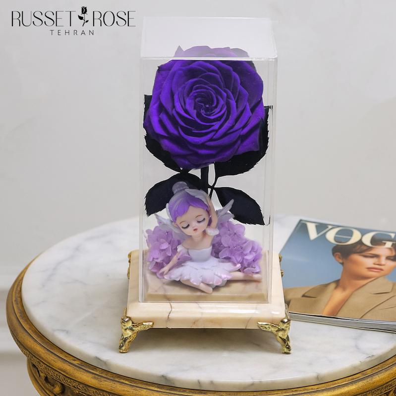 باکس پایه سنگ مرمر با رز جاودان کینگ بنفش 