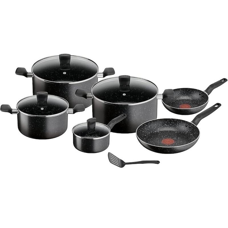 سرویس قابلمه 11 پارچه تفال مشکی مدل tefal dark stone b491bs85