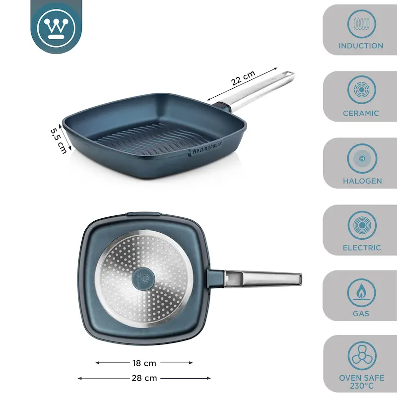 تابه گریل وستینگهاوس سایز 28 سرمه ای سری Westinghouse Performance Blue