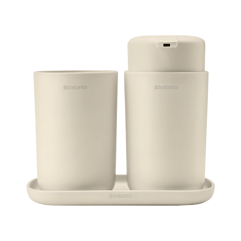 ست 3 عددی جامایع و جامسواکی و ظرف برابانتیا هلند بژ مدل Brabantia Bathroom Accessory Set
