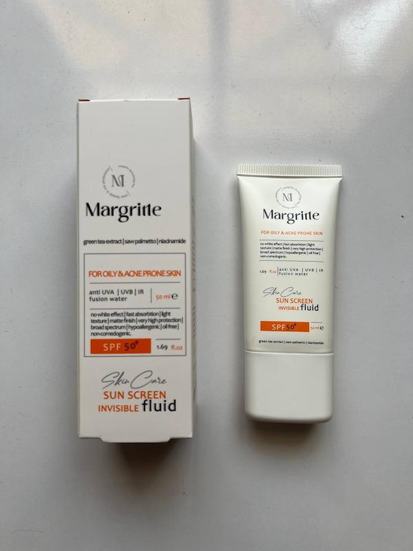 فلوئید ضد آفتاب بی رنگ مارگریت با SPF50 مناسب پوست چرب و مستعد آکنه حجم 50 میلی لیتر