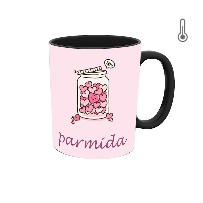 ماگ حرارتی طرح اسم پارمیدا مدل قلب 