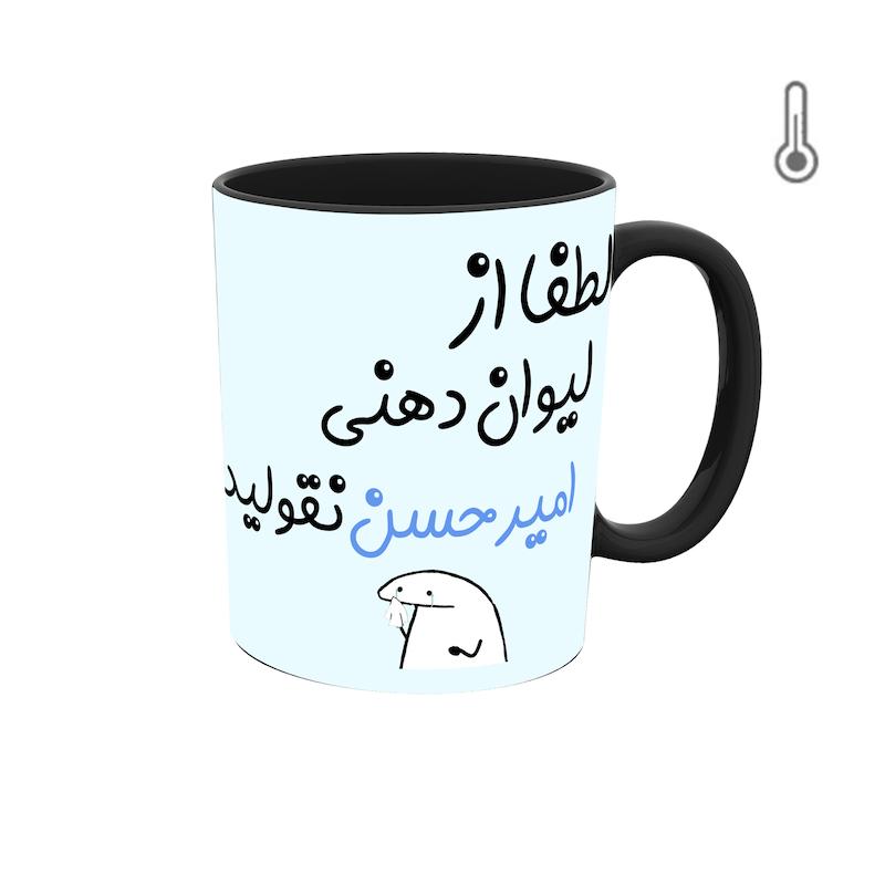 ماگ حرارتی طرح اسم امیرحسن مدل میقولی
