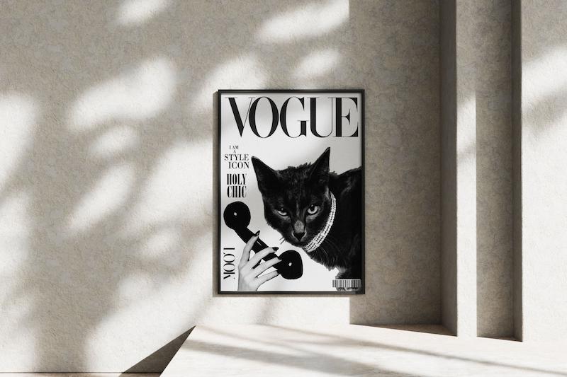 قاب عکس دیواری مدل پوستر گربه VOGUE