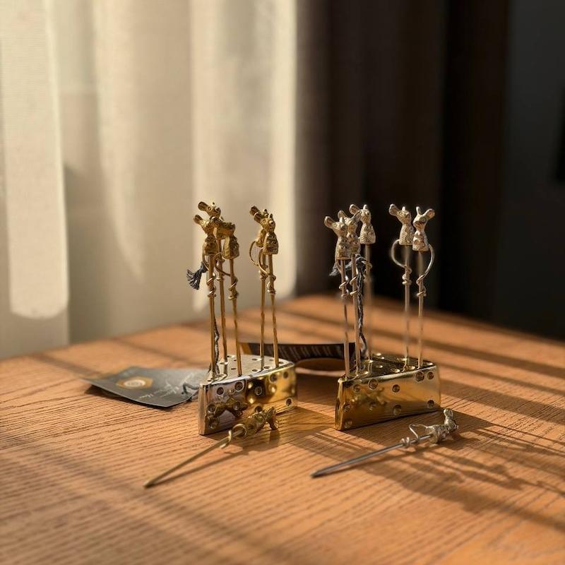 ست چنگال پایه پنیر استیل نقره ای