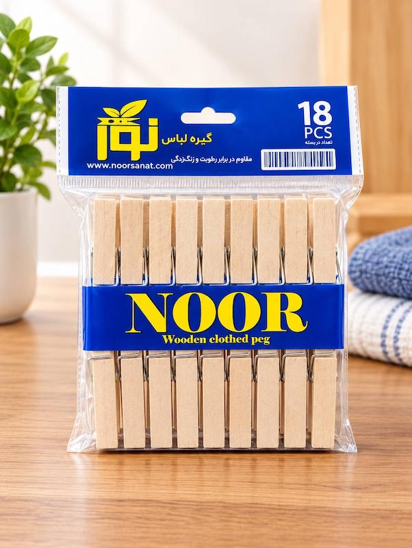گیره لباس چوبی بسته ۱۸ تایی