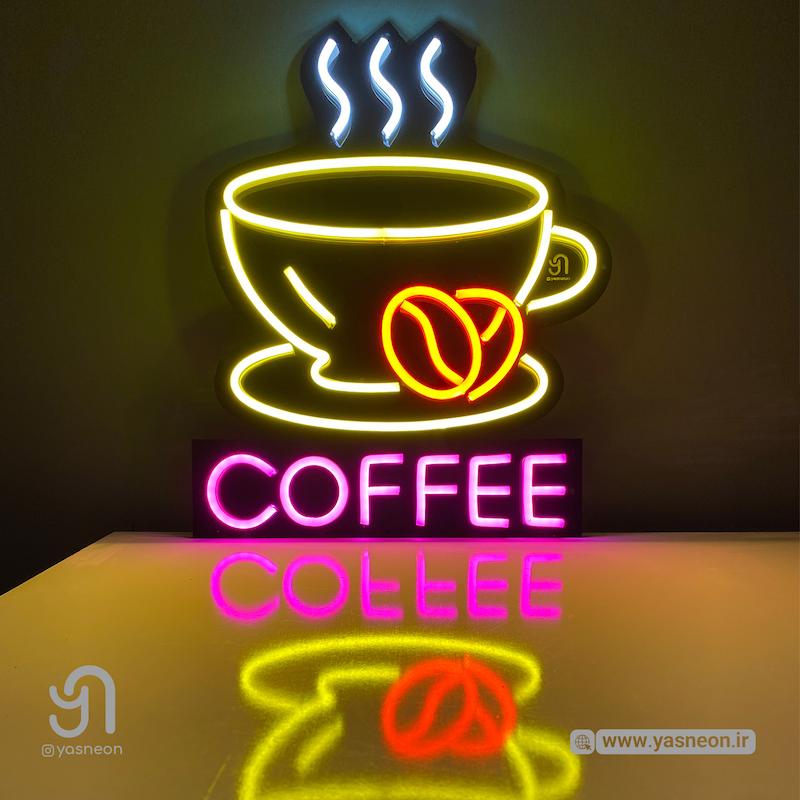 تابلو نئون طرح فنجان + نوشته COFFEE