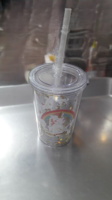 لیوان اسموتی نی دار کوچک -دو جداره -یونی کورن -Smoothie glass with a small straw - double-walled - Unicorn