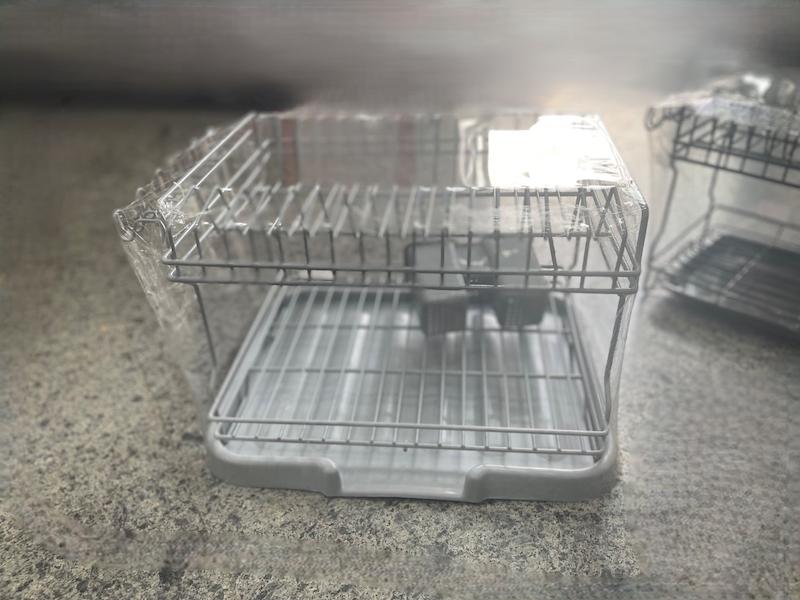 جا ظرفی ۲ طبقه بزرگ روکش دار طوسی حامی فلز _Large 2-tiered dish rack with gray metal backing