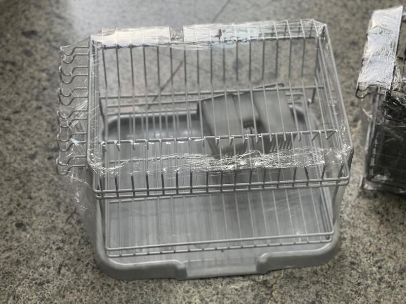 جا ظرفی ۲ طبقه بزرگ روکش دار طوسی حامی فلز _Large 2-tiered dish rack with gray metal backing