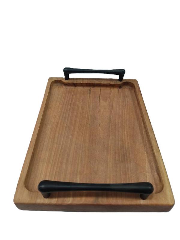 سینی چوبی مستطیل دسته فلزی مشکی کد 1102 -Rectangular wooden tray with black metal handle, code 1102