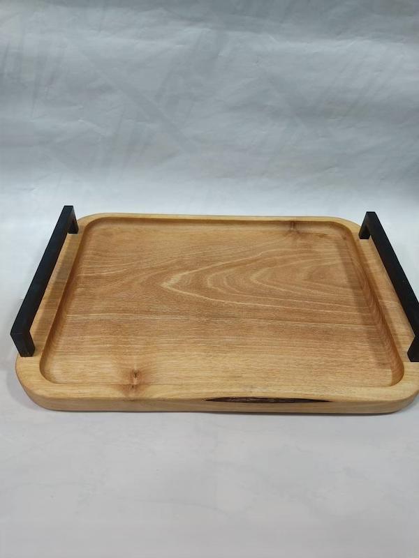 سینی چوبی مستطیل دسته فلزی مشکی کد 1104 -Rectangular wooden tray with black metal handle, code 1104