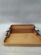 سینی چوبی مربع دسته فلزی مشکی نگین دار -Square wooden tray with a black metal handle and jeweled handles