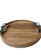 سینی چوبی گرد دسته فلزی مشکی نگین دار -Round wooden tray with a black metal handle and jeweled handles