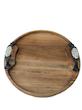 سینی چوبی گرد دسته فلزی مشکی نگین دار -Round wooden tray with a black metal handle and jeweled handles