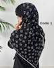 روسری پلیسه مشکی طرحدار وارداتی 4425