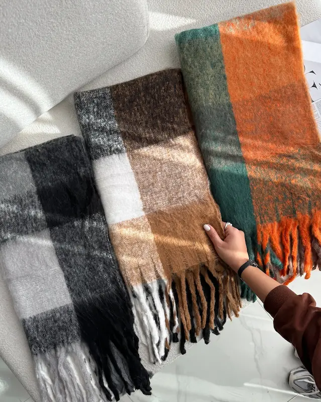 شال بیگ اسکارف چهارخونه ریشه کوبایی 5129