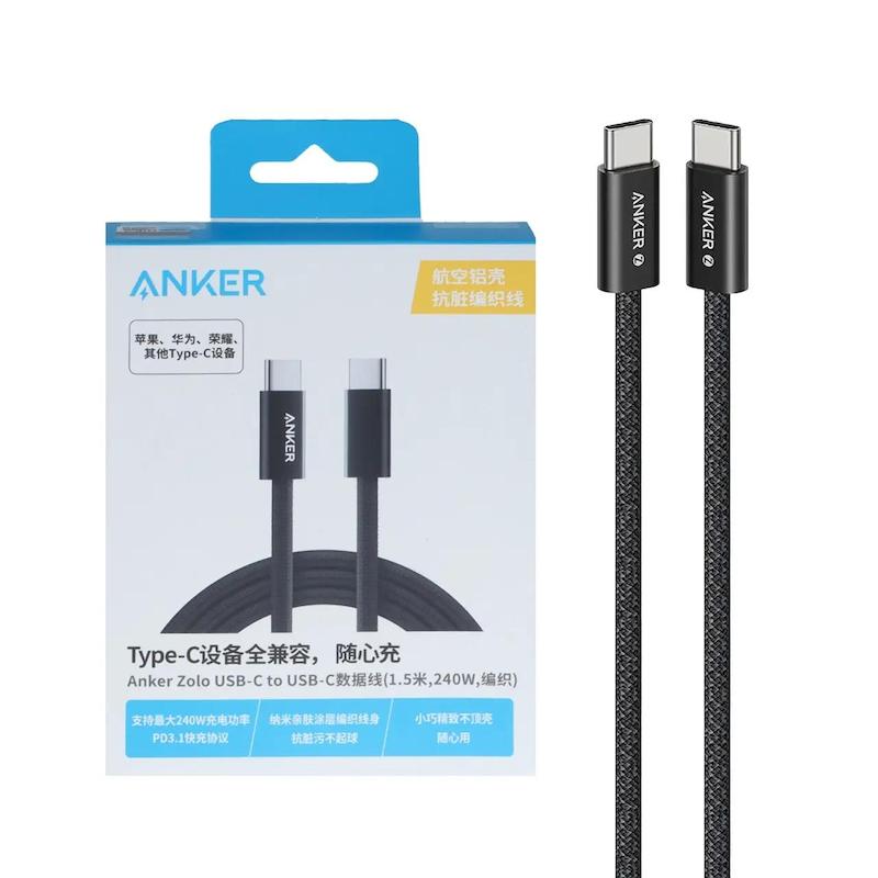 کابل شارژ فست Anker Type-C To Type-C مدل Zolo A8060P11 240W - مشکی 