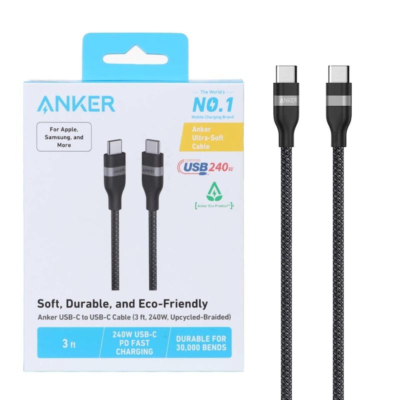 کابل شارژ PD و فست 0.9 متری ANKER Type-C To Type-C مدل A82E2611 240W - مشکی