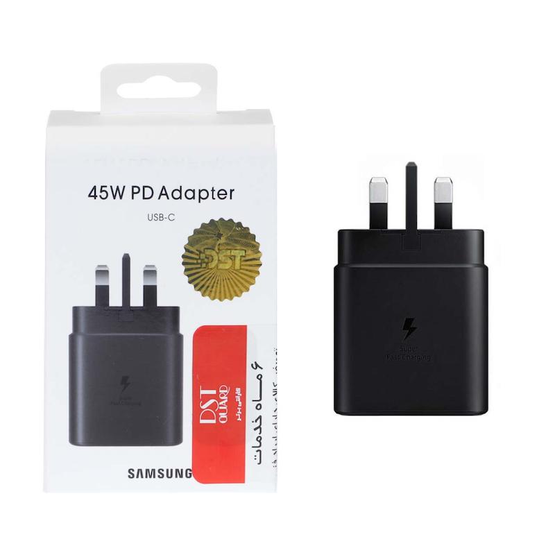 شارژر دیواری سه پین PD و فست تک پورت SAMSUNG Type-C مدل 45W - مشکی - DST (گارانتی شش ماهه)