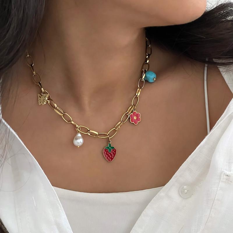 گردنبند ۵چارم استیل مدل توت‌فرنگی