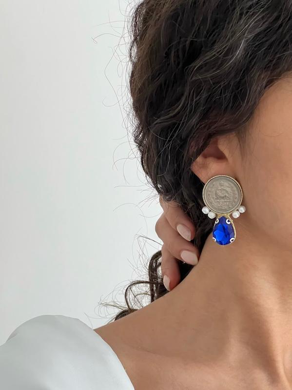 گوشواره سکه و نگین و مروارید