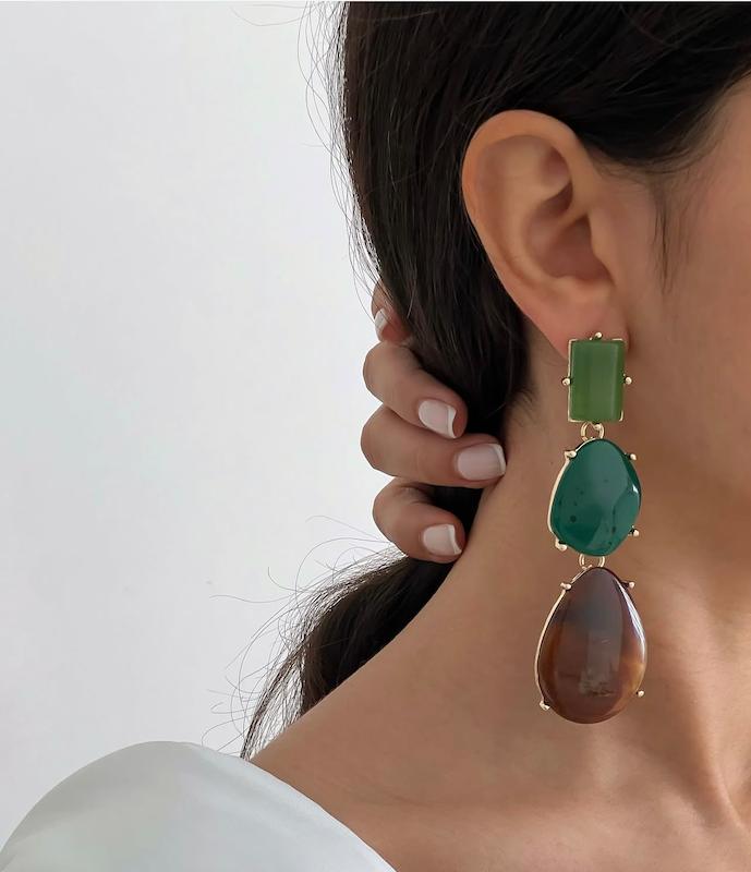 گوشواره سه سنگ سبز-قهوه‌ای