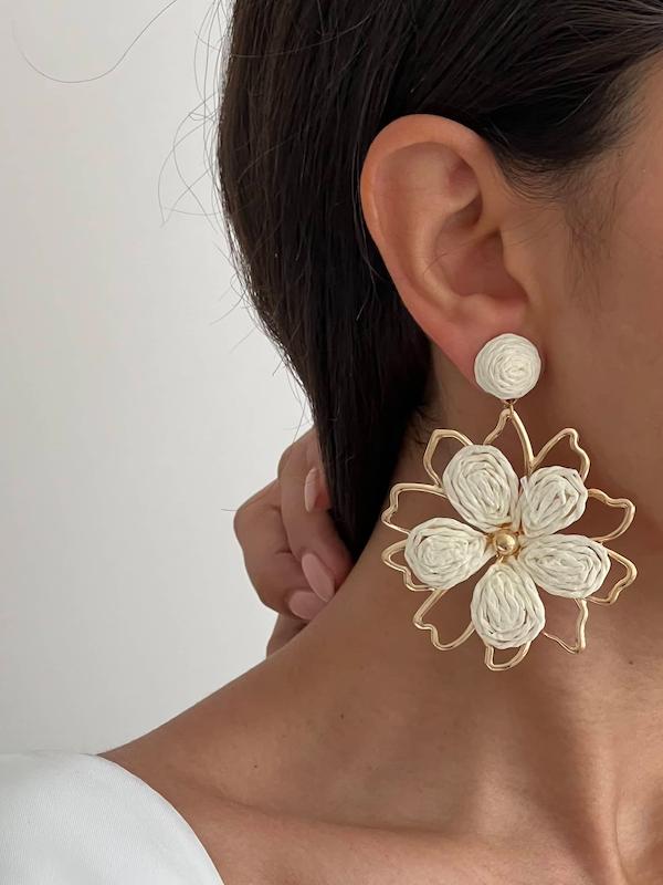 گوشواره گل دو لایه حصیری 